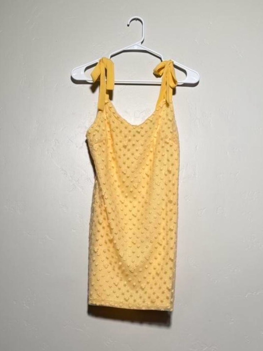 Blue Rain Yellow Swiss Dot Tie Strap Mini Dress M NWT